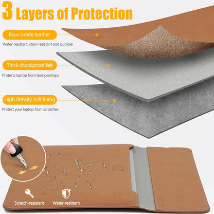 HYZUO 15 Inch Laptop Case Bag Sleeve with Stand for MacBook Air 15 M5 M4 A3241 M3 A3114 M2 A2941 2026-2023, 15" Surface Laptop 7/6/5/4/3, MacBook Pro 15 A1990 A1707 2019-2016, Brown
