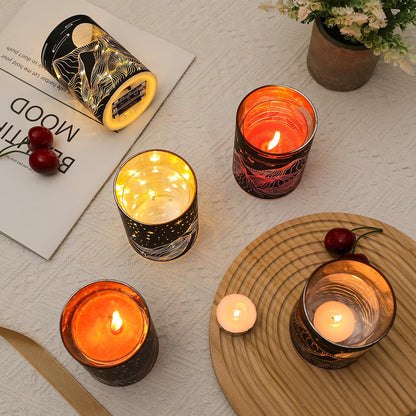 Glass Tealight Candle Holder, SunGlee Votive Candle Holders with LED String Light for Wedding, Birthday, Christmas Party Centerpiece Table Decor, Handmade Candle and Gift for Woman 2Pack