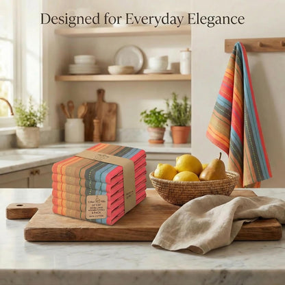 Urban Villa Kitchen Towels 100% Cotton Dish Towels for Kitchen (Set of 6) 20"x30" Highly Absorbent Kitchen Linen Set with Hanging Loop Dish Cloths Perfect for Drying Dishes Cleaning Towels - Red Multi