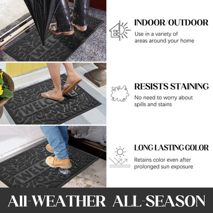 Yimobra Welcome Mat Outdoor 29.5x17, Waterproof Non-Slip Outdoor Mats for Front Door Outside Entrance, Low-Profile Entryway Mat Indoor for Garage Patio, Grey
