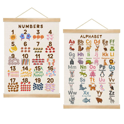 Alphabet Numbers Wall Art Poster Set of 2 ,Boho Educational Canvas Posters for Classroom,1-6 Toddlers ABC and 1-20 Number Learning Banner for Preschool Nursery Playroom,Kids Room Decor 14x18.5 Inch