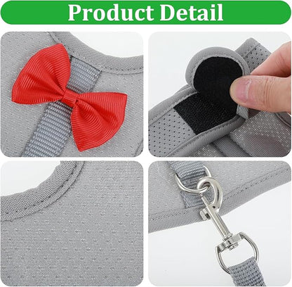 Pink Rabbit Harness and Leash Set, with Cute Bow Soft Breathable Mesh Bunny Vest Harness for Rabbits Kitten Ferret Puppy Small Pets Walking, M