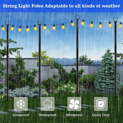 SINLEY 4 Pack String Light Poles,10 Ft Metal Poles with Fork for Outdoor String Lights,Outdoor Light Poles with Fork,Poles/Post/Stand for Outside,Patio,Deck,Backyard,Garden Wedding,Party