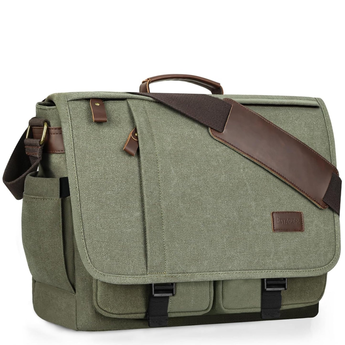 ESTARER Messenger Bag 17.3 Inch, Mens Computer Bag Water-resistant Canvas, Laptop Bag Satchel Briefcase for Teacher/College/Work/Travel, Army Green