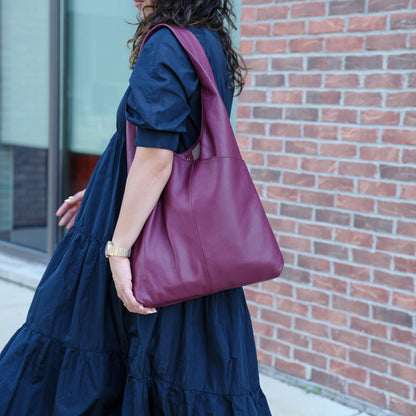 Leather Tote Bag for Women Ladies Purse Travel Shopping Bag Hobo Shoulder Multipurpose Handbag (Burgundy)