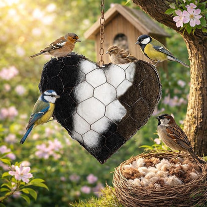 VELNORA Alpaca Fiber Nesting Heart – Hanging Natural Material for Outdoor Garden Birds, Safe & Cozy Habitat