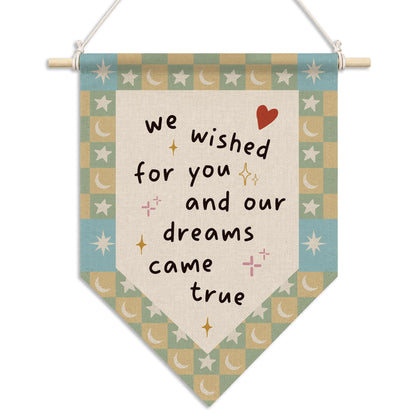 RUKUPA Kids Room Wall Art Decor, Retro Nursery Hanging Pennant Flag, We Wished for You and Our Dreams Came Retro Checkered True Wall Art Poster Hanger for Kids Nursery Room Bedroom Decor, 11x15 Inch