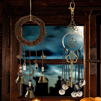 2 Pieces Witch Bells for Door Knob, Witch Wind Chimes Hanger Protection, Witchcraft Supplies Witchy Things, Magic Witching Bell Wreath Decor for Home Door Room (Black-New)