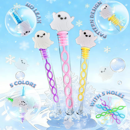 24 Packs Bulk Mini New Halloween Ghosts Shape Bubble Wands, Boys and Girls Holiday Party Favors Student Halloween Party Supply