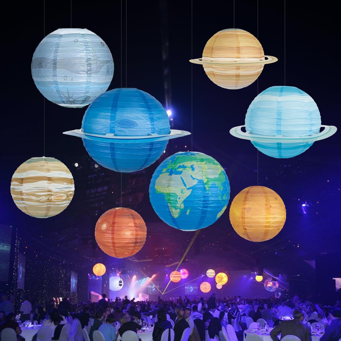 8 PCS Planet Paper Lanterns Outer Space Party Decorations Solar System Planets Hanging Lantern for Kids Space Theme Party Birthday Room Classroom Decorations