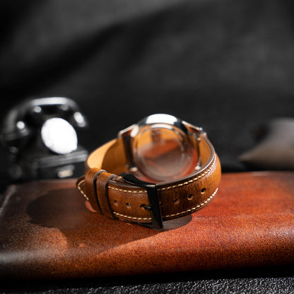 Gomvadr Quick Release Leather Watch Bands 14mm 16mm 18mm 19mm 20mm 21mm 22mm 24mm ,Vintage Oil Wax-Tanned Leather Watch Straps Men's Watch Band Replacement Watch Strap for Men Women,Tan with Contrast Stitch/Blk Buckle, 20mm