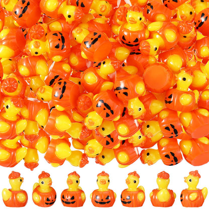 VioraWhite 50 Pcs Mini Resin Ducks Bulk Tiny Summer Themed Figurines Party Decor for DIY Miniature Landscape Birthday Gifts Aquarium Bonsai Potted Dollhouse Decor (Pumpkin)