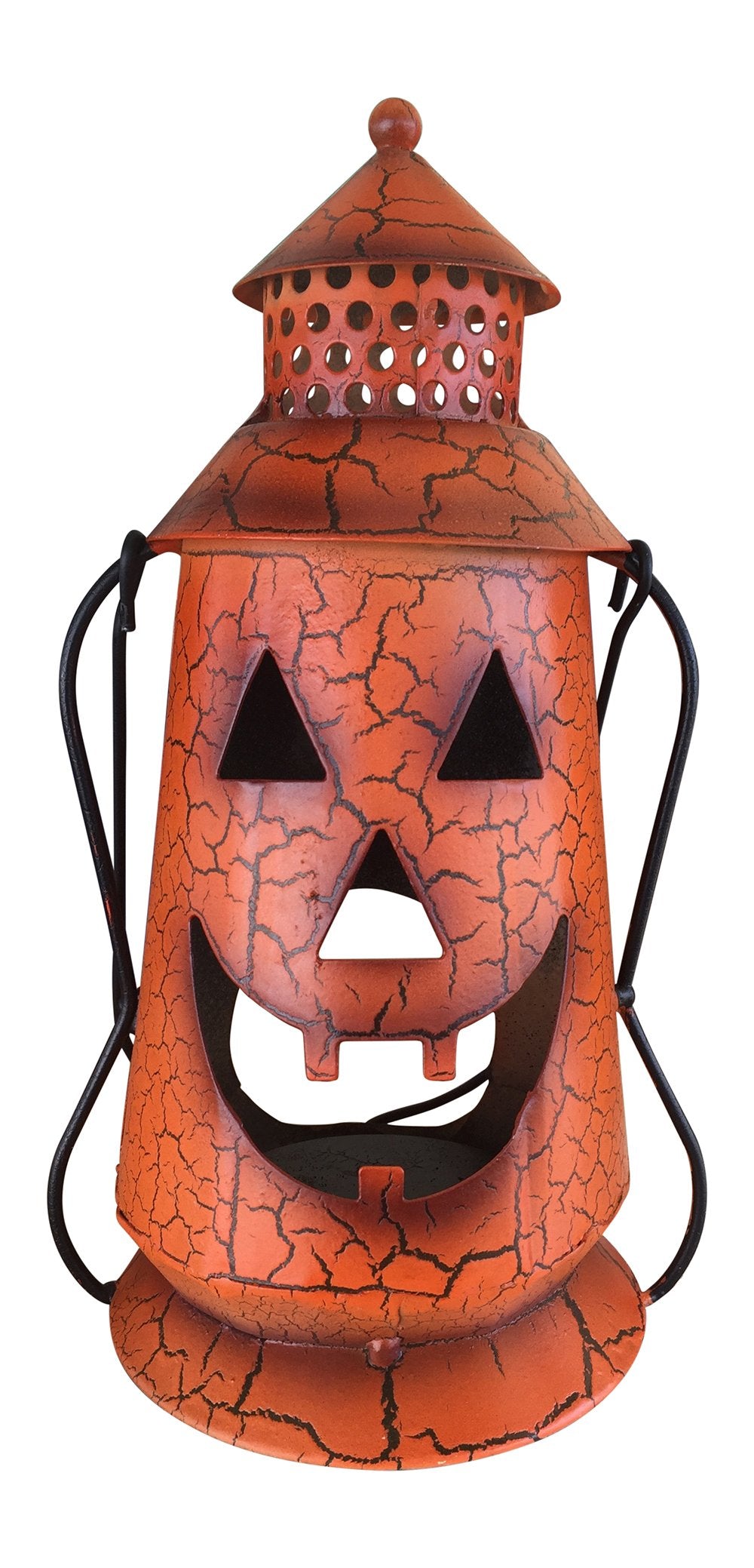 Halloween Pumpkin Rustic Lantern with Handle, Metal Jack O Lantern Fall Decoration, Standing or Hanging- Indoor, Outdoor, by Clovers Garden
