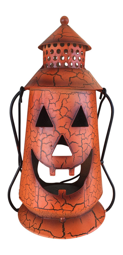 Halloween Pumpkin Rustic Lantern with Handle, Metal Jack O Lantern Fall Decoration, Standing or Hanging- Indoor, Outdoor, by Clovers Garden