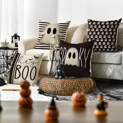 AVOIN colorlife Halloween Hey Boo Cute Ghost Spooky Throw Pillow Covers, 18 x 18 Inch Trick or Treat Let's Get Spooky Cushion Case for Sofa Couch Set of 8