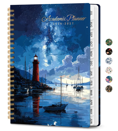Academic Planner 2026-2027, Monthly and Weekly Calendar Planner, July 2026 - June 2027, Pretty Hardcover Teacher Student Planning Agenda Book with Tabs, Fit for School Office Supplies, 6.3" x 8.5", Harbor Starlight