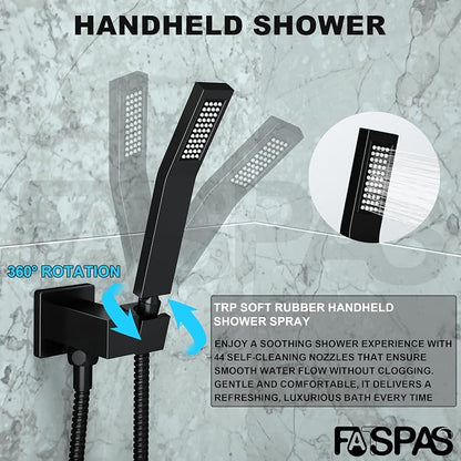 Matte Black Shower System with 10-Inch Rain Showerhead and Handheld | Innovative air-injection technology for low pressure, high-flow rate up to 3.22 GPM ensuring powerful consistent stream