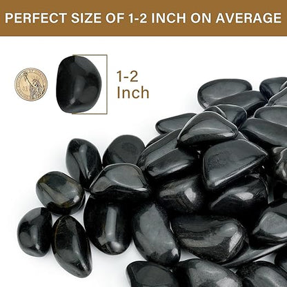 16lb Black River Rocks, 1-2 Inch Pebbles for Indoor Plants, Natural Polished Aquarium Gravel, Decorative Rocks for Outdoor Landscaping, Succulent, Garden, Vases Fillers, Bird Baths