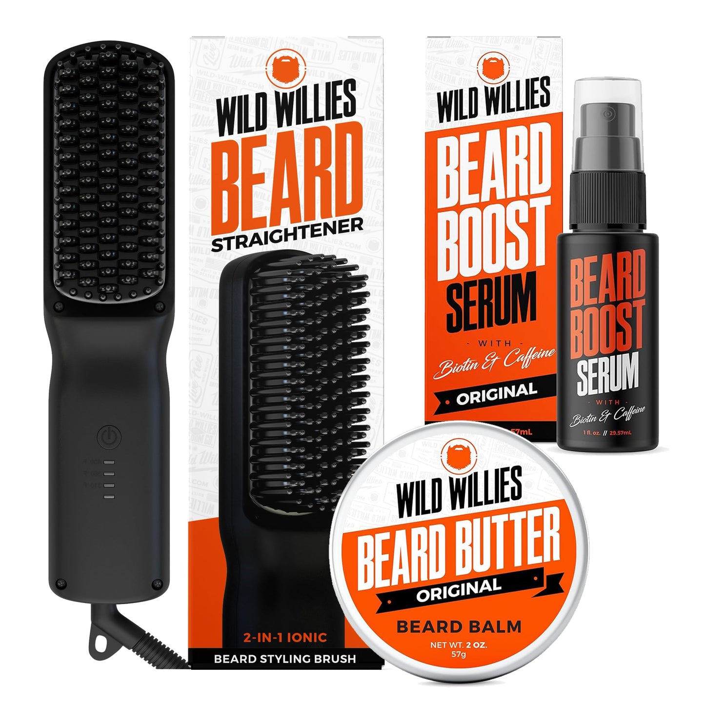 Wild Willies Beard Straightener for Men - 3 Temperature Settings, Tourmaline Ceramic Heated Beard Brush & Hot Comb - Portable, Ionic Technology, Coarse & Curly Hair, 400F - Grooming Tool