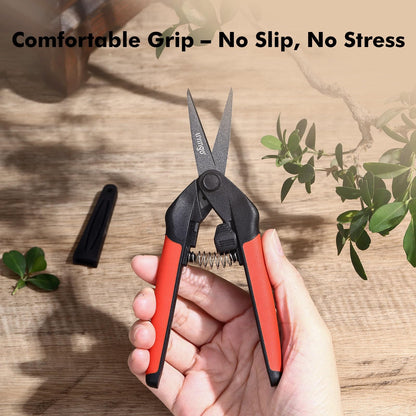 LIVINGO Sharp Garden Pruning Shears - 2 Pack 6.5” Spring Loaded Handles, Non-Stick Teflon Coated Stainless Steel Blades Scissors for Trimming Plant, Flower