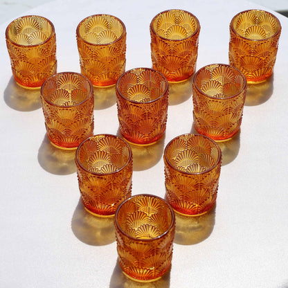Woho 12Pcs Amber Votive Candle Holders, Glass Amber Candle Holder for Fall Wedding, Boho Tea Lights Candle Holder for Halloween Thanksgiving Centerpieces Table Decoration