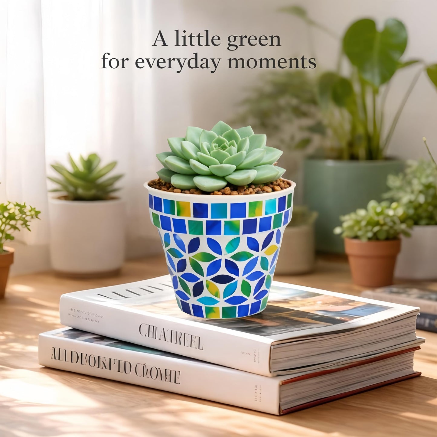 VOREEN Handmade Mosaic Planter, Small Terracotta Pot with Glass Mosaic Exterior and Drainage Hole, Decorative Indoor Outdoor Plant Pot for Succulents, Cactus, Desk, Shelf, Windowsill, Patio & Garden