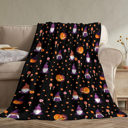 Halloween Blanket Cute Gnome Pumpkin Black Blanket Halloween Lightweight Throw Blanket for Women Kids Soft Cozy Fleece Couch Living Room 40x50 inches