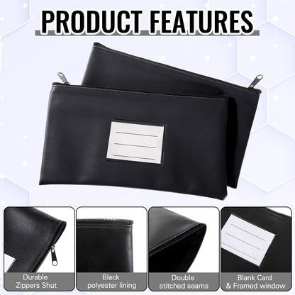 Paterr 6 Pcs Money Bags with Zipper PU Leather Deposit Bank Bag Security Money Pouch Receipt Holder Bank Pouch Wallet with Label for Cash Coin Makeup Cosmetics Bills Tickets, 11 x 6 Inch(Black)
