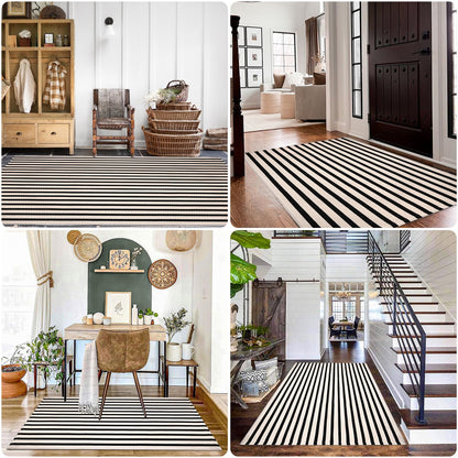 Black and White Striped Rugs, 28x43 Inches Outdoor Front Porch Doormat Cotton Hand-Woven Farmhouse Layered Door Mats for Front Porch, Patio, Entryway, Laundry Room