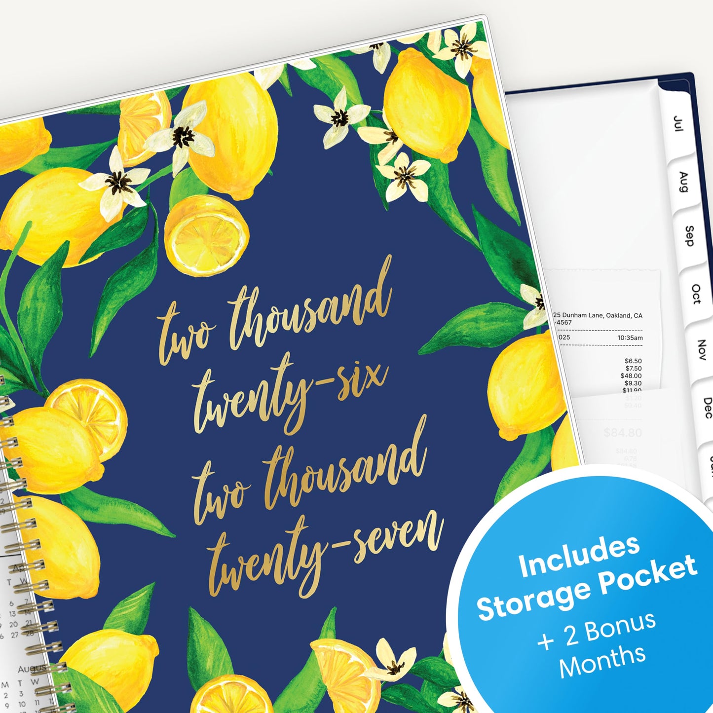 Blue Sky 2026-2027 Weekly and Monthly Academic Year Teacher Lesson Planner Calendar, July 2026 - June 2027, 8.5" x 11", Flexible Cover, Wirebound, Laminated Tabs, Storage Pocket, Fresh Lemons
