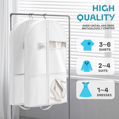 43" Travel Garment Bag with Accessories Zipper Pocket, Heavy Duty Suit Bag for Suits, Tuxedos, Dresses, Coats, White, 1 pack