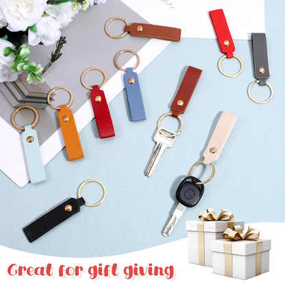 YQQYG 100 Pcs Leather Keychain Blanks Bulk for DIY Crafting, PU Leather Keychains with Metal Rings & Rivets for Engraving, Multicolor Key Chains Bulk