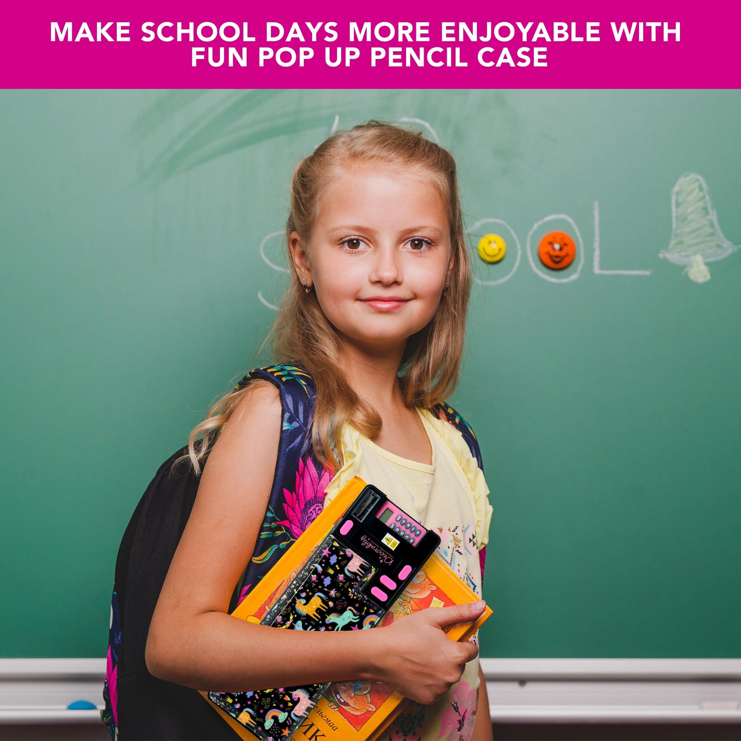 Decorably Unicorn Pop Up Multifunctional Pencil Case with Compartments, Calculator, Sharpener, Pen Slots, Mini Drawer and 2 Main Sections with Magnetic Closure - Back to School Gift for Kids