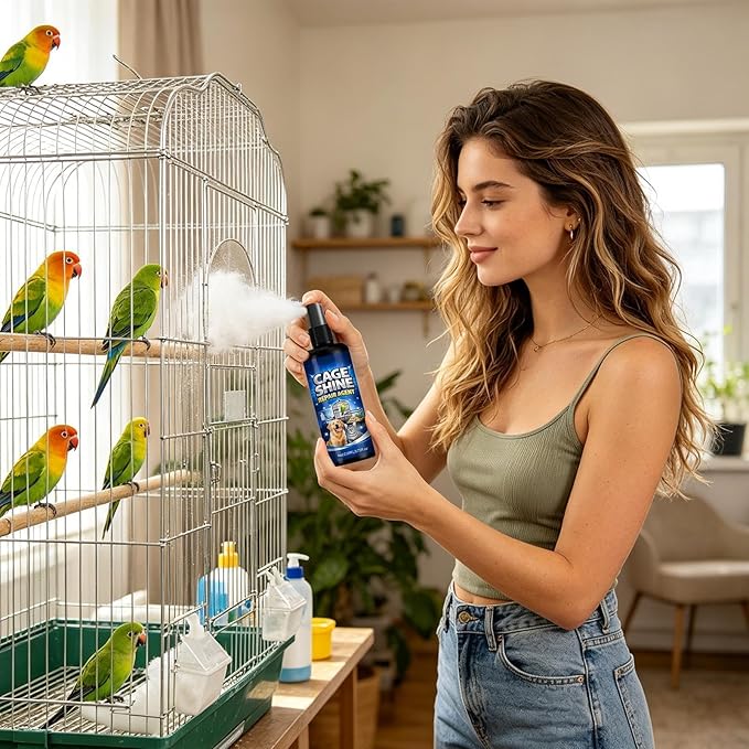 Bird Cage Cleaner Spray - 110ml Droppings Breakdown Solution, Professional Pet Odor Eliminator, Deep Cleaning Enzyme Formula, Safe Cage Cleaning for Keepers, Enthusiasts, and Breeding Season