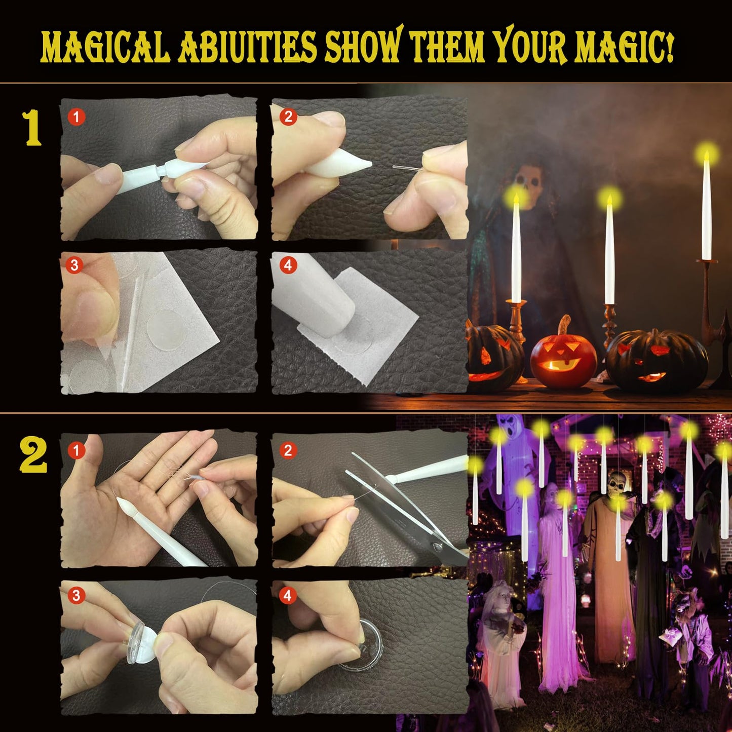 GTYZZH Christmas Decorations, 24PCS Floating Candles with Wand, Hanging Candles with Remote Wand, Warmwhite Flickering Flameless Magic Floating Candle Lights for Halloween Christmas Party