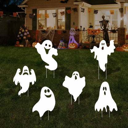 Halloween Ghost Yard Stakes - 6PCS Spooky Ghost Lawn Decorations with Eerie Faces, Outdoor Scary Decor for Garden, Yard, Porch Halloween Home Decoration with Ghost Yard Signs & Ghost Lawn Stakes