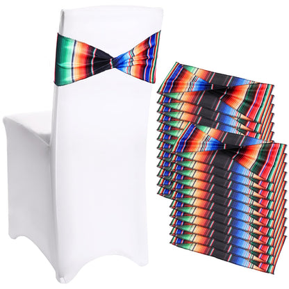 Newwiee 24 Pcs Stretch Chair Sashes Bands Without Buckle Mexican Decorations Elastic Bows for Folding Chair Ties for Wedding Cinco De Mayo Event Fiesta Party Birthday Banquet