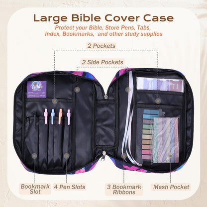 XKDOUS Bible Cover Case Canvas Bible Bag Book Carrying Case with Handle, Study Supplies Organizer Church Book Carrier Christian Gifts for Women, Mom, Lady