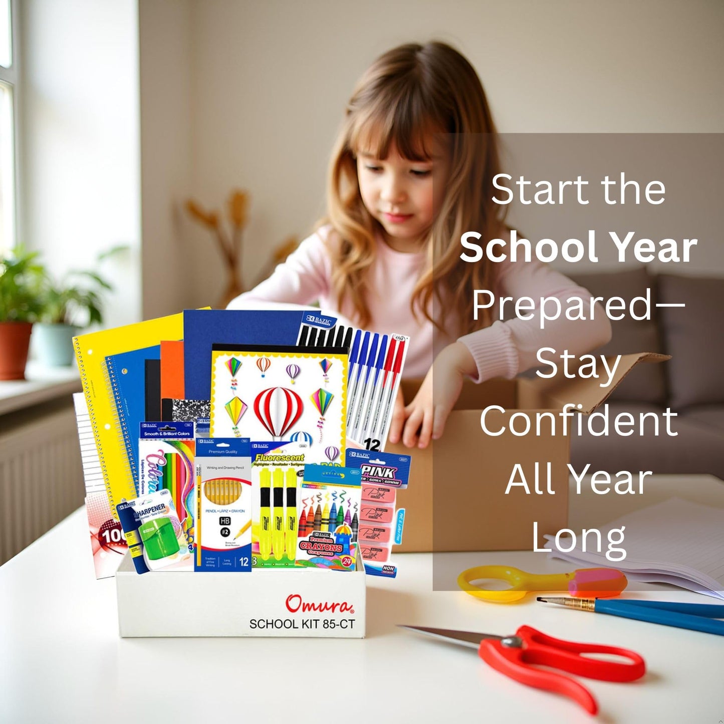 OMURA Learning Elementary School Supplies Kit – 85-Piece Back to School Supplies, School Supply Kit Elementary for Grades 3–5 | Notebooks, Pencils, Crayons, Markers, Glue & Student School Supplies