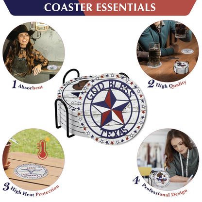 Texas Souvenirs Gifts for Men Women,Travel Souvenir Coaster Set of 6,Drink Absorbent Coasters with Holder, Coffee Table Decor Ceramic Stone Coaster for New Home, Apartment Kitchen Bar