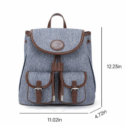 Goinsound Vintage Mini Backpack for Women, Vegan Leather Drawstring Backpack Purse with Buckle Pockets, Small Casual Daybag