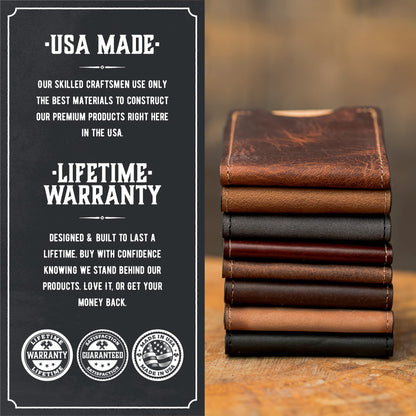 Front Pocket Slim Bifold Wallet for Men | Made in USA | Premium Full Grain Leather Men’s Wallet with Minimalist Design Tobacco Snakebite Brown