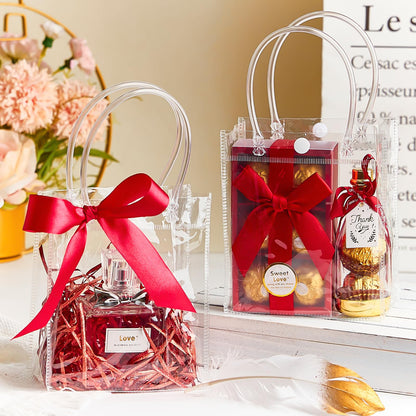 Ohuimrt Clear Plastic Gift Bags with Handles, 50 PCS, 5.9" x 4.92" x 2.75"