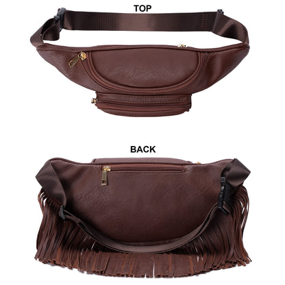 Solene Fringe Waist bag for women with Multi Zipper Pockets - (KL088, Coffee)