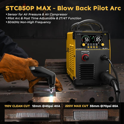 SILATU CNC Plasma Cutter Machine, 85Amp Blow Back Pilot Arc Air Sensor Technology, Large Screen Display,110V/220V Dual Voltage Non-Touch CNC Plasma Cutting Machine, 1 Inch Cutting Thickness