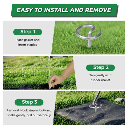 6 Inch Landscape Fabric Staples, 50Pcs Garden Stakes Galvanized +Pick Hook +Rubber Mallet, G Shaped Weed Barrier Stakes 11 Gauge Lawn Staples Landscape Pins for Yard, Sod, Weed Mat