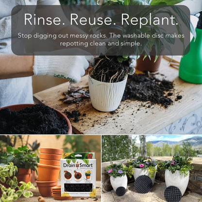 Drain Smart 3D Mesh Planter Pot Drainage Insert Disc – Made in USA – Keeps Soil in, Lets Water Drain Out – Cleaner, Lighter Alternative to Gravel for Indoor & Outdoor Planters (6" – 5 Pack)