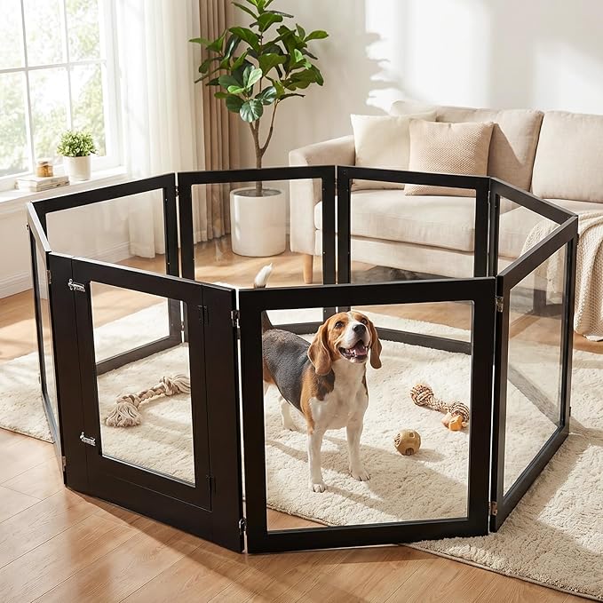 Heavy Duty Clear Acrylic Dog Playpen for Small/Medium Pets – 32" High Clear Pet Pen with Sturdy Metal Frame, Walk-in Kennel, Expandable Indoor & Outdoor Pet Play Yard