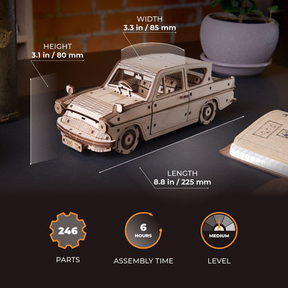 UGEARS Wooden 3D Puzzles for Adults - Flying Ford Anglia Harry Potter Puzzle 3D – Harry Potter Flying Car Building Kits for Adults DIY Model Kit with Spring Drive