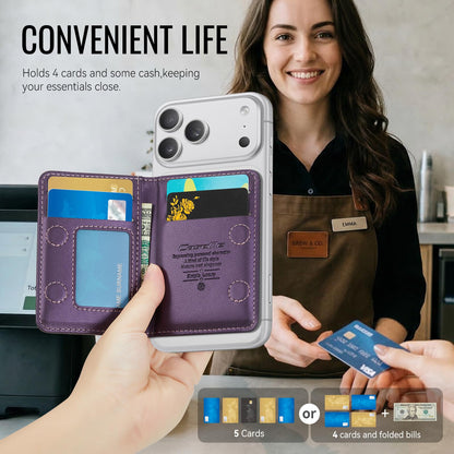 XIMAND Magnetic Wallet Card Holder with RFID Protection, PU Leather Slim Wallet, Strong Magnet Attachment for iPhone 18/17/16/15/14/13/12 Series Pro Max Plus Mini-Purple